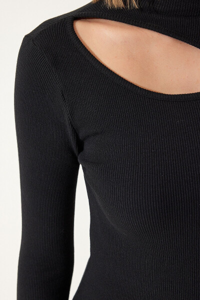 Women's Black Cut Out Detailed Ribbed Knitted Blouse GT00065 - 5