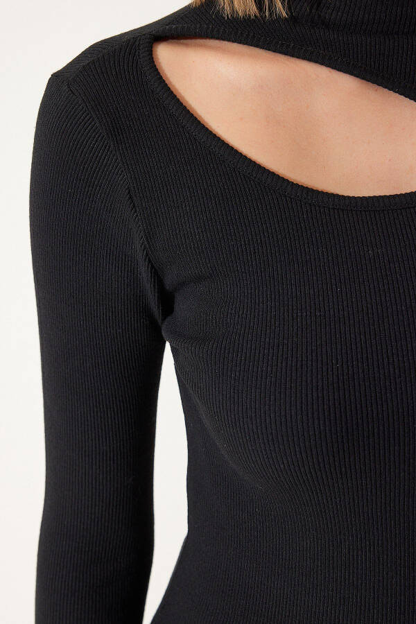 Women's Black Cut Out Detailed Ribbed Knitted Blouse GT00065 - 5