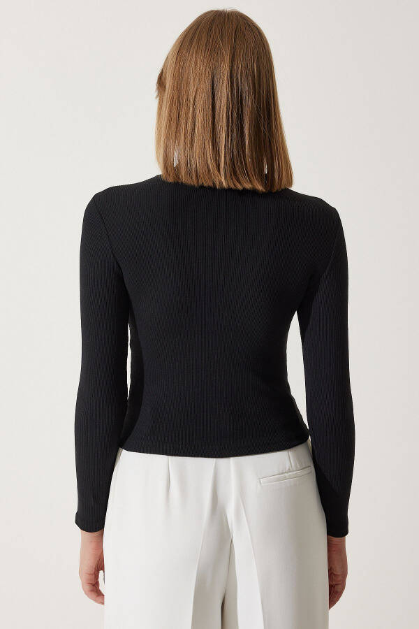 Women's Black Cut Out Detailed Ribbed Knitted Blouse GT00065 - 6