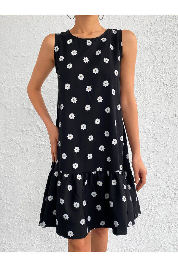 Women's Black Daisy Print Sleeveless Skirt Frilled Dress ARM-22Y001123 - 3