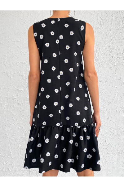 Women's Black Daisy Print Sleeveless Skirt Frilled Dress ARM-22Y001123 - 4