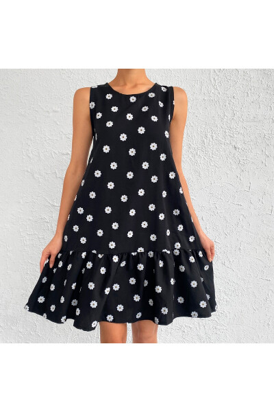 Women's Black Daisy Print Sleeveless Skirt Frilled Dress ARM-22Y001123 - 6