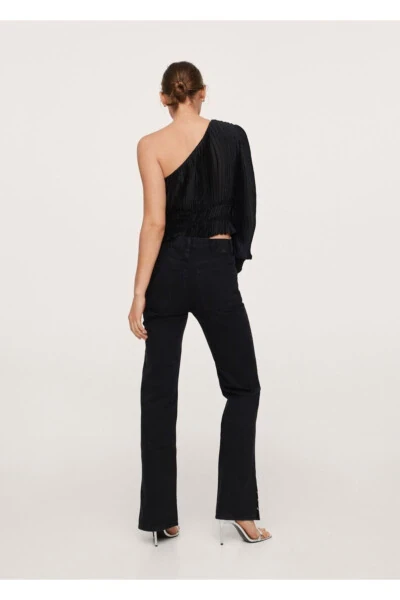 Women's Black Denim Studded Straight Leg Jean - 4