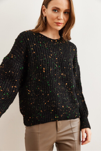Women's Black Detailed Soft Texture Oversized Knitted Sweater KZK-19000862 - OLALOOK (1)