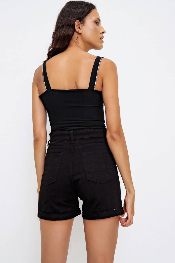 Women's Black Double-Pleated High-Waist Denim Shorts ALC-X5938 - 7