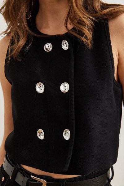 Womens Black Double Silver Button Knitted Vest - 6