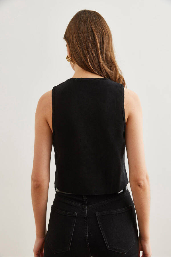 Womens Black Double Silver Button Knitted Vest - 7