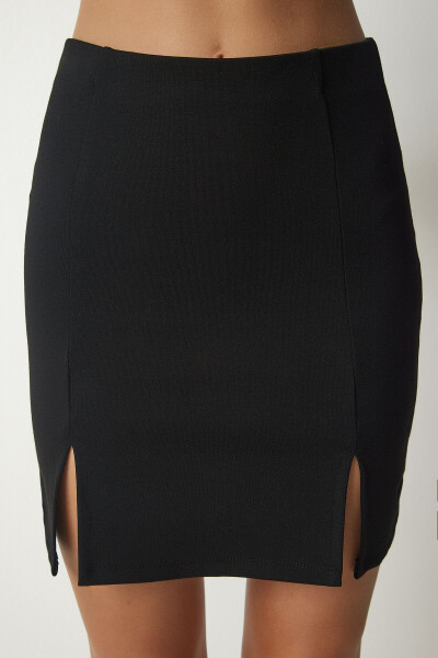 Women's Black Double Slit Mini Knit Skirt MC00226 - 6