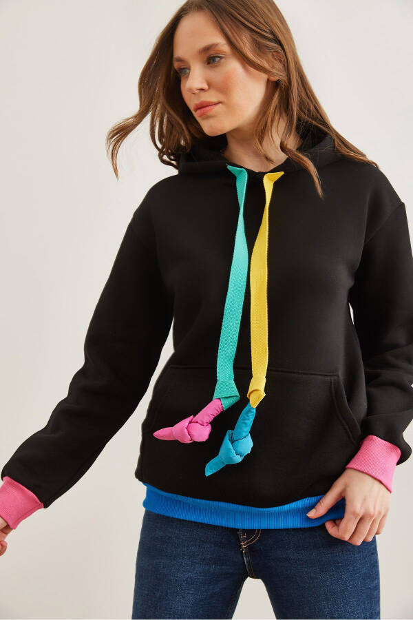 Women's Black Drawstring Hooded Thistle Sweatshirt SWT-19000710 - 1