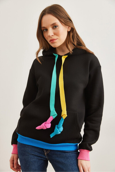 Women's Black Drawstring Hooded Thistle Sweatshirt SWT-19000710 - 3