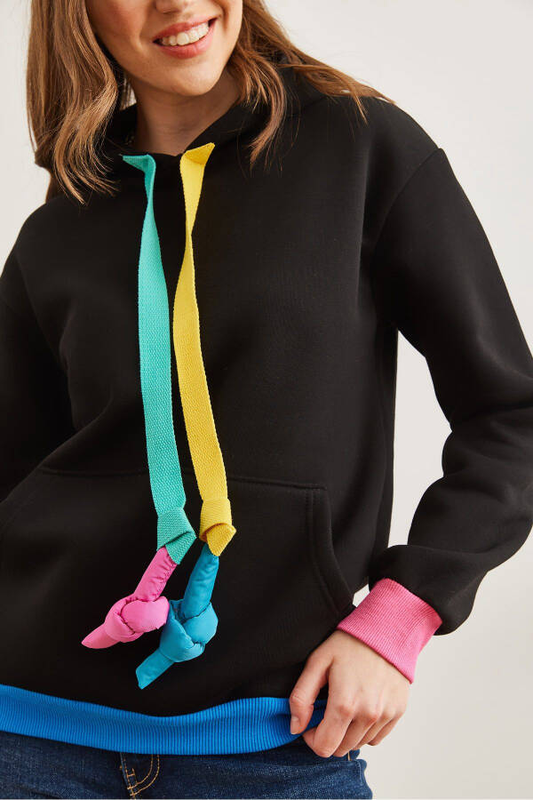 Women's Black Drawstring Hooded Thistle Sweatshirt SWT-19000710 - 5