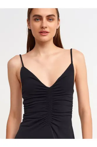 Women's Black Drawstring Long Dress 90342 - DILVIN (1)