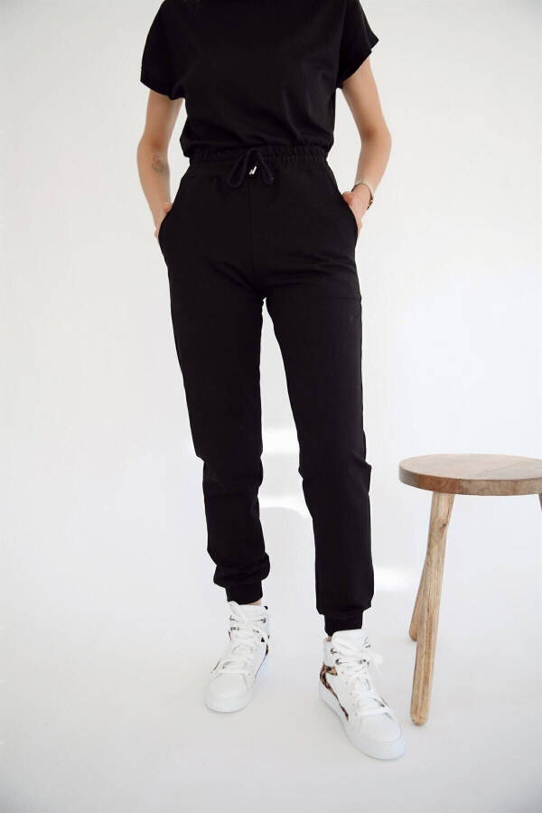 Women's Black Elastic-Cuff Tracksuit Bottoms - 3