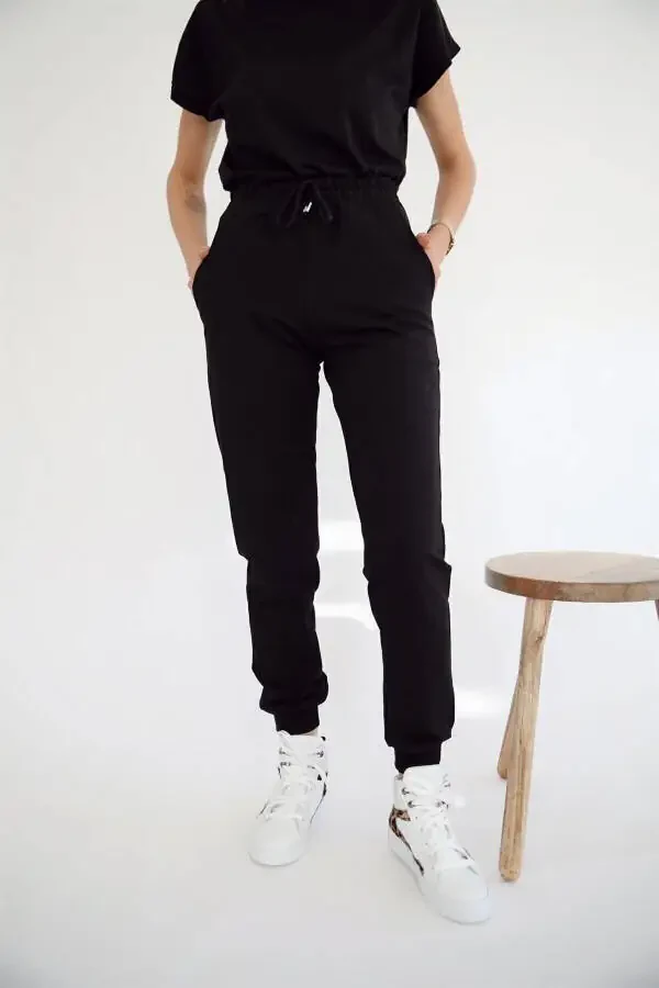 Women's Black Elastic-Cuff Tracksuit Bottoms - 6