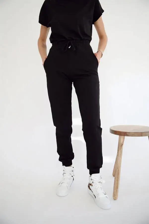 Women's Black Elastic-Cuff Tracksuit Bottoms - 3