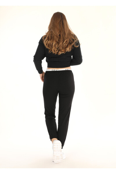 Women's Black Elastic Narrow Leg Elastic Waist Side Stripe Detail Slim Fit Sweatpants Pogi - 3