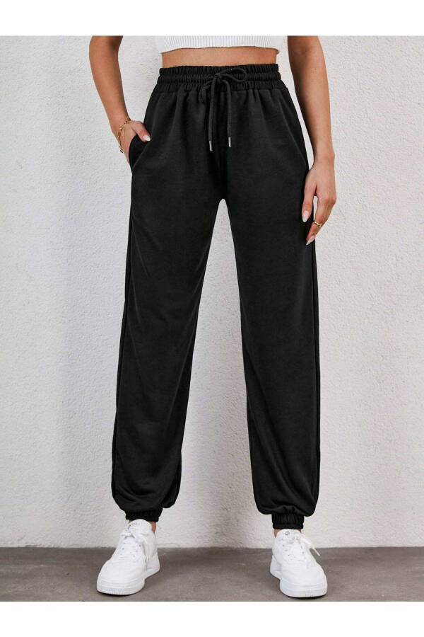 Women's Black Elastic Waist and Cuffs Pocket Tracksuit Bottoms Arm-22Y024062 - 2