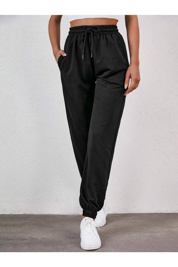 Women's Black Elastic Waist and Cuffs Pocket Tracksuit Bottoms Arm-22Y024062 - 3