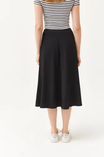 Women's Black Elastic Waist Baggy Knit Skirt ETK-1 - 7