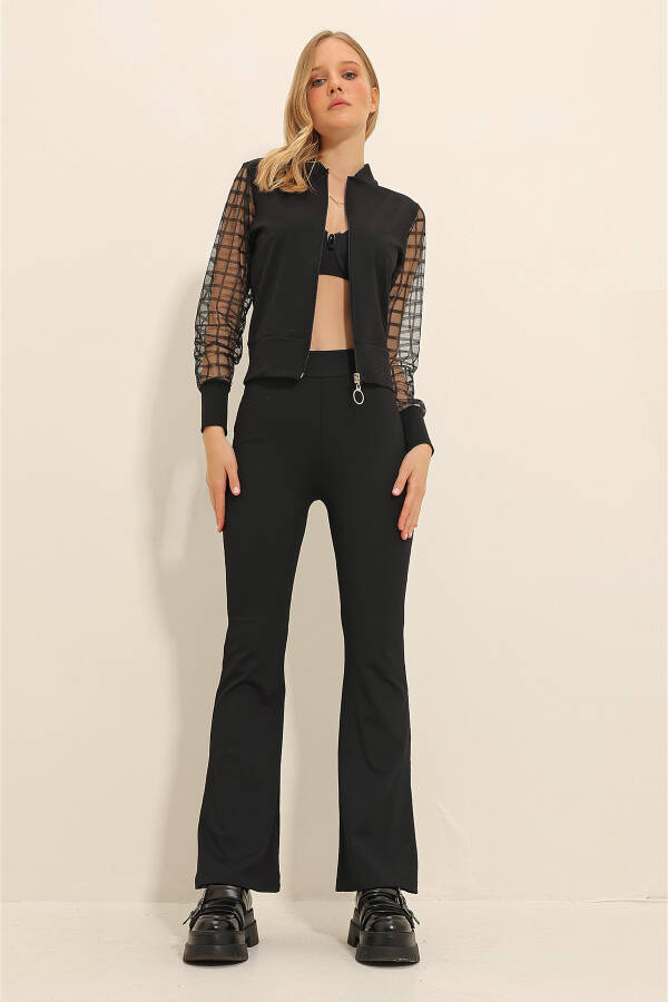 Women's Black Elastic Waist Ottoban Flared Trousers ALC-X11328 - 4