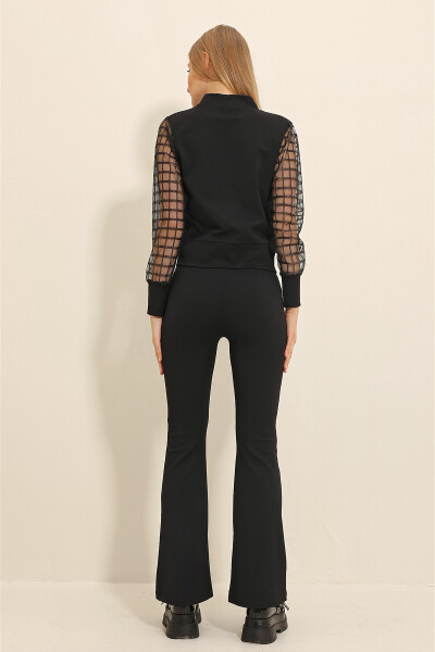 Women's Black Elastic Waist Ottoban Flared Trousers ALC-X11328 - 5