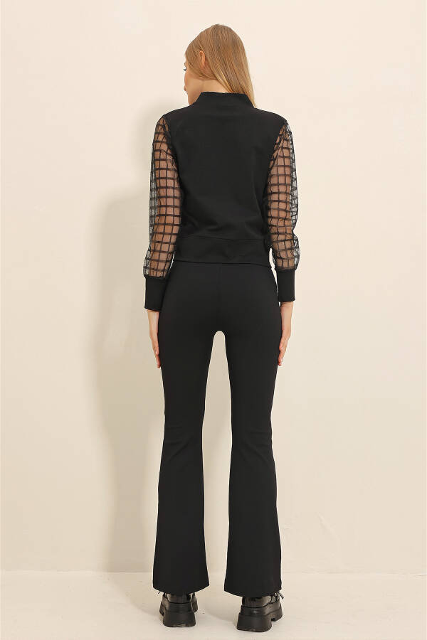 Women's Black Elastic Waist Ottoban Flared Trousers ALC-X11328 - 5