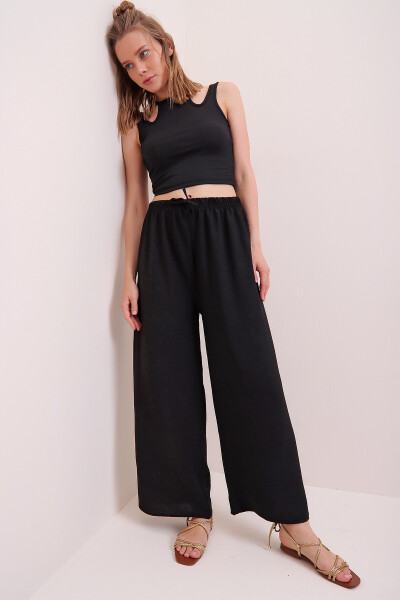 Women's Black Elastic Waist Relaxed Fit Aerobic Pants - TREND ALAÇATI STILI