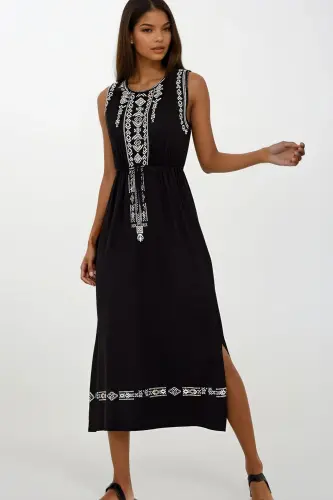 Women's Black Embroidered Bohemian Dress ALC-6564 - 1