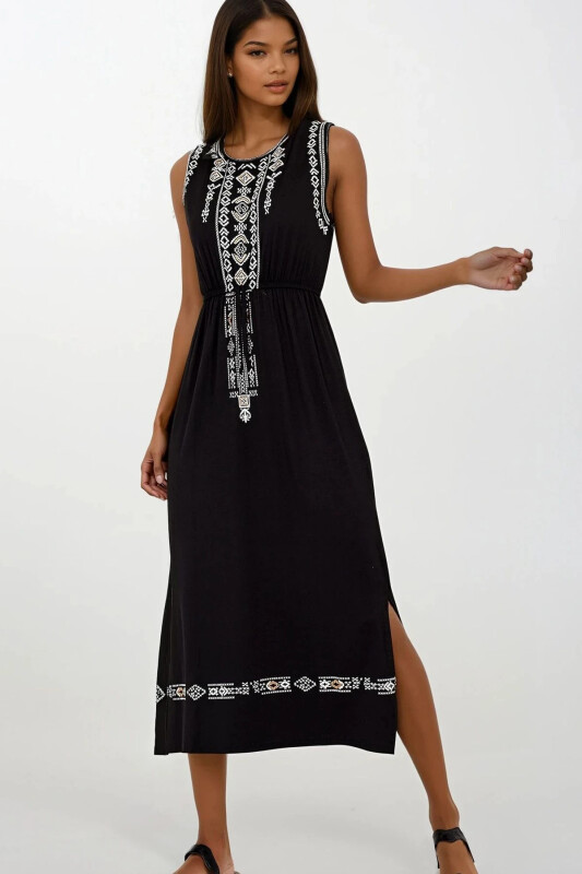 Women's Black Embroidered Bohemian Dress ALC-6564 - 1