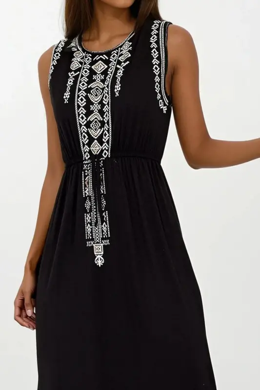 Women's Black Embroidered Bohemian Dress ALC-6564 - 2