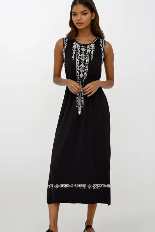 Women's Black Embroidered Bohemian Dress ALC-6564 - 3
