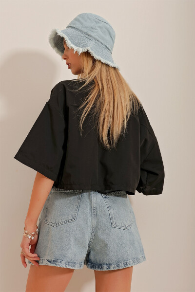 Women's Black Envelope Pocket Crop Poplin Shirt ALC-X6045 - 5