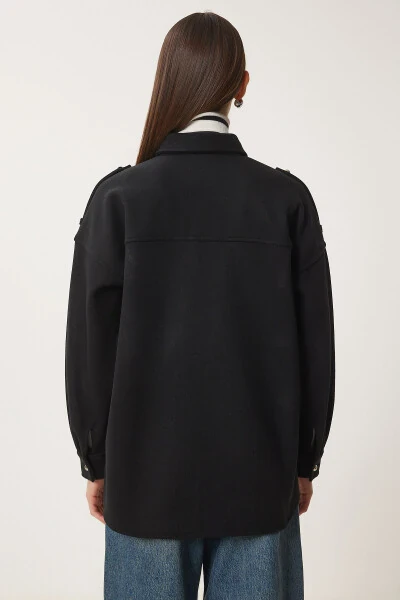 Women's Black Epaulet Pocket Woven Shirt Jacket FH00020 - 4