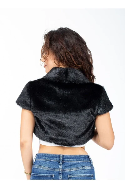 Women's Black Evening Dress Bridal Fur Bolero Half Sleeve - KÜRKZONE (1)