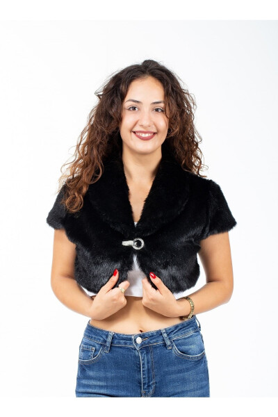 Women's Black Evening Dress Bridal Fur Bolero Half Sleeve 