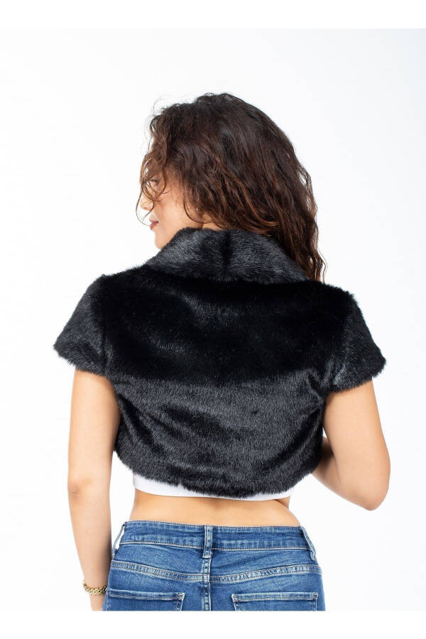 Women's Black Evening Dress Bridal Fur Bolero Half Sleeve - 2