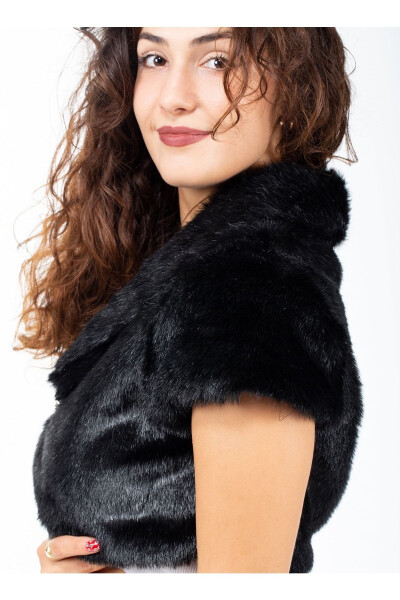 Women's Black Evening Dress Bridal Fur Bolero Half Sleeve - 3