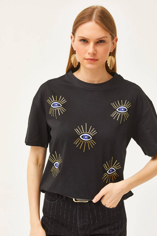 Women's Black Eye Print Foil Detail T-Shirt TSH-19000770 - 2