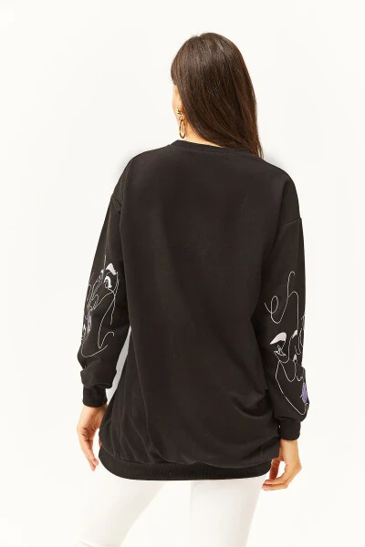 Women's Black Face Figure Oversize Sweatshirt SWT-19000632 - 4