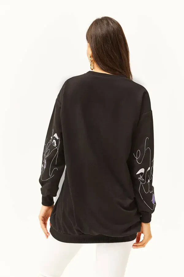Women's Black Face Figure Oversize Sweatshirt SWT-19000632 - 4