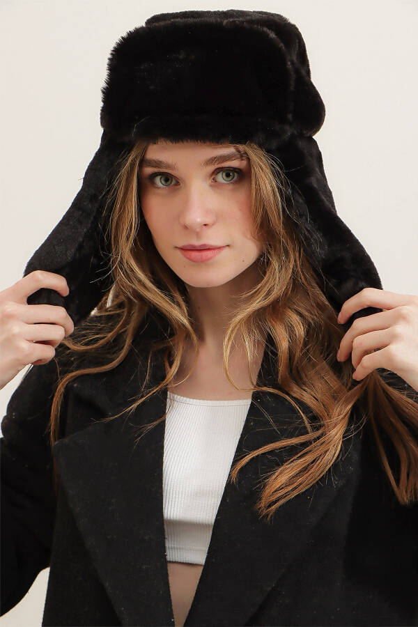 Women's Black Faux Fur Earflap Hat ALC-A2469 - 2