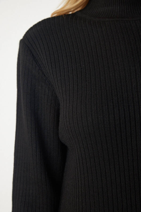 Women's Black Fisherman Neck Slit Long Knit Dress YY00163 - 4