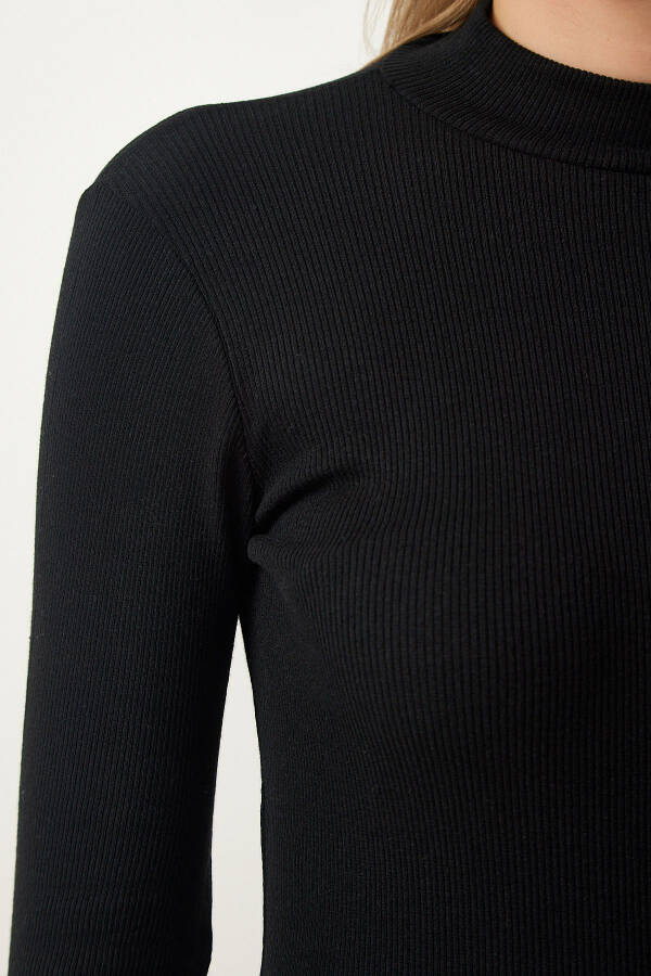 Women's Black Fisherman Ribbed Knit Blouse GT00054 - 3
