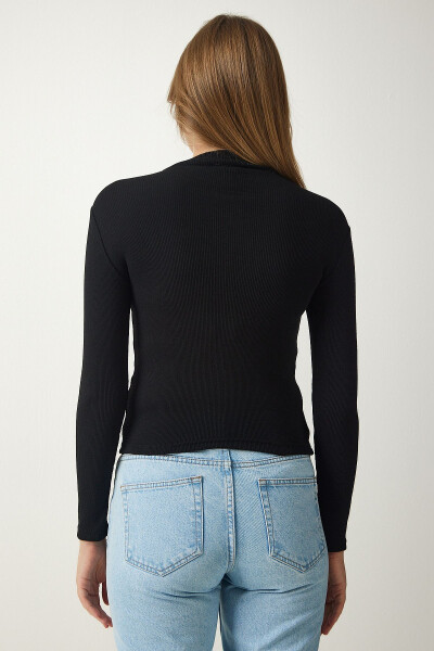 Women's Black Fisherman Ribbed Knit Blouse GT00054 - 4