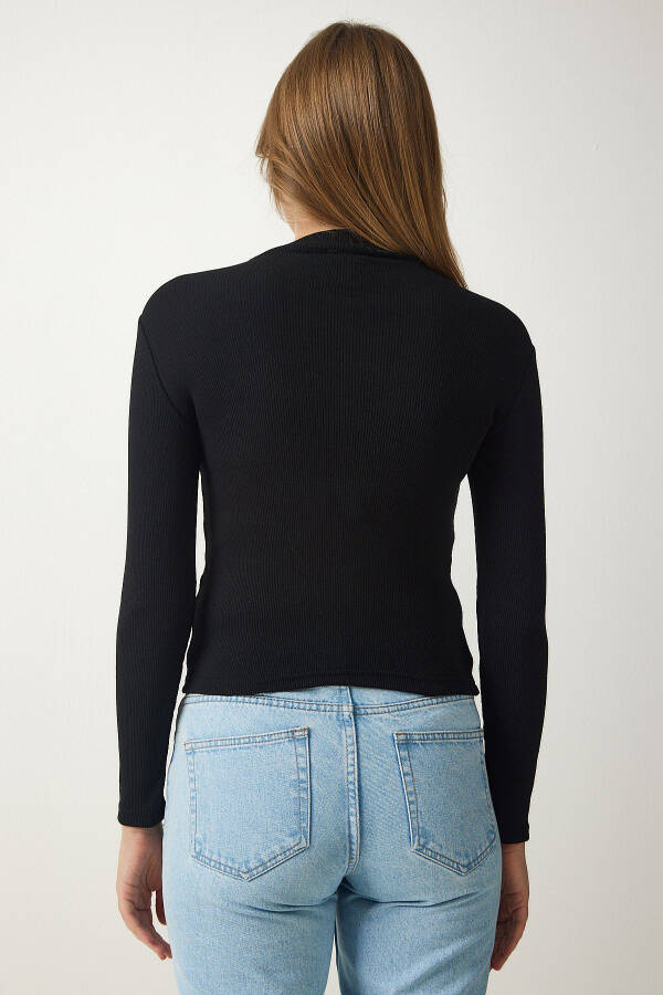 Women's Black Fisherman Ribbed Knit Blouse GT00054 - 4