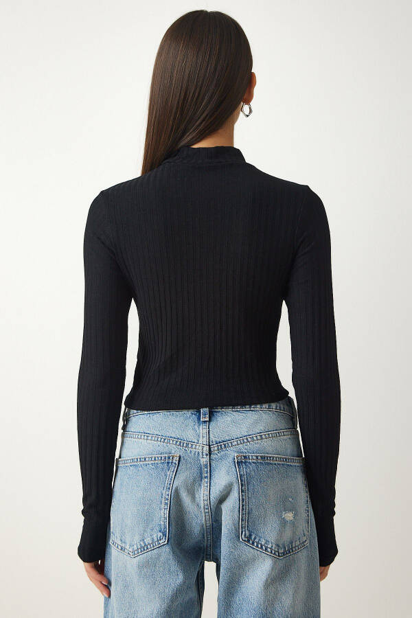 Women's Black Fisherman Ribbed Knit Crop Blouse AH00153 - 6