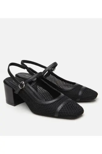 Women's Black Fishnet Open Back Heels - Hotiç (1)