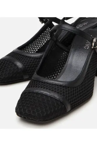 Women's Black Fishnet Open Back Heels - 3