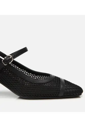 Women's Black Fishnet Open Back Heels - 6