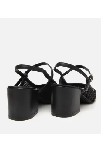 Women's Black Fishnet Open Back Heels - 7